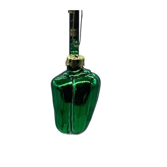 Vintage Green Glass Bell Pepper Ornament 3" Hanging Decoration Christmas Holiday - Picture 1 of 4